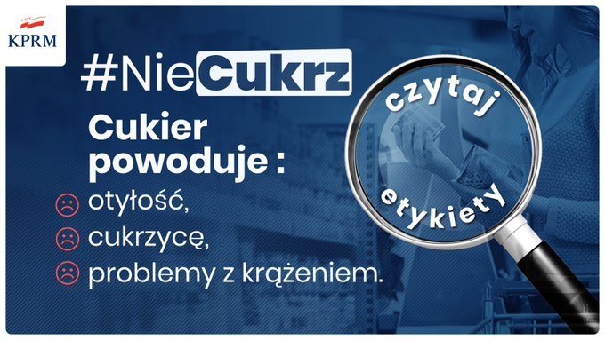 Plakat Nie cukrz, cukier powoduje otyłość, cukrzycę, problemy z krążeniem